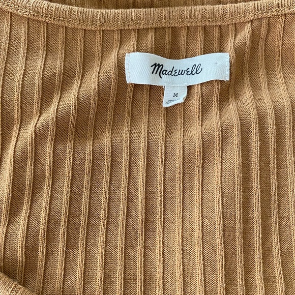 Madewell Ribbed V-Neck Short Sleeve Top – Camel Brown – Size M - Picture 2 of 4